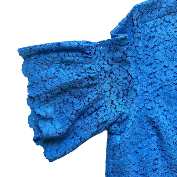 Banana Republic L Cornflower Blue Lace Flutter Sleeve Collared Polo Knee Length - Picture 9 of 14